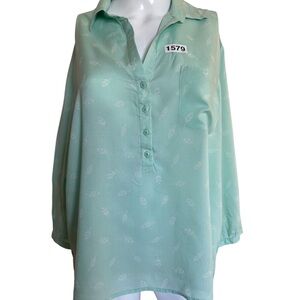 American Eagle Outfitters Mint Green Button-Front Tunic Womens L juniors 3/4 Slv